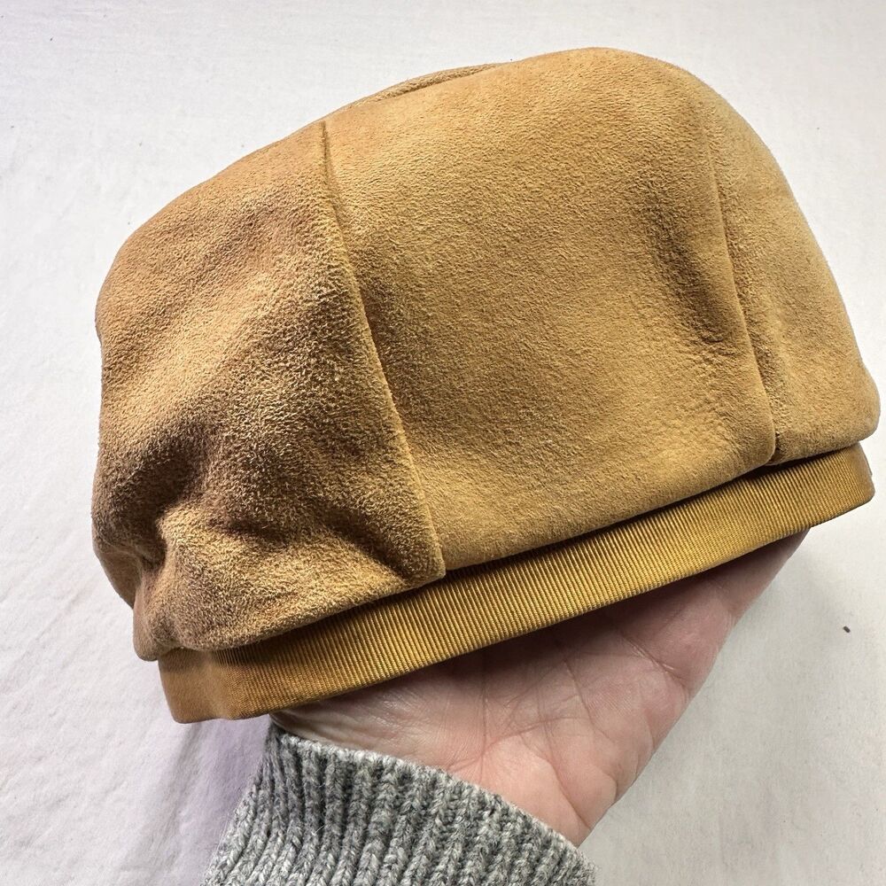 Vintage Mustard Suede Beret Hat – 1970s Style Suede Cap